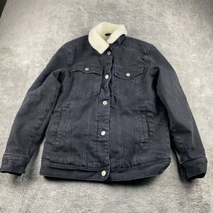 Hollister Button Up Jacket Lined Sherpa Womens XS Black